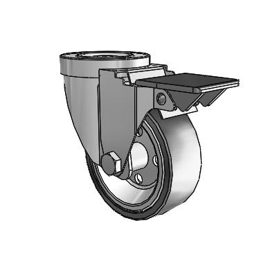 30 Series Hollow Kingpin Zinc Swivel Caster with 3.5 x 1.25 Welded Disc Rubber (Black) Wheel and PosiLoc Brake