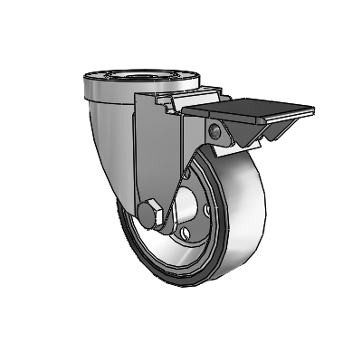 30 Series Hollow Kingpin Zinc Swivel Caster with 3.5 x 1.25 Welded Disc Rubber (Black) Wheel and PosiLoc Brake