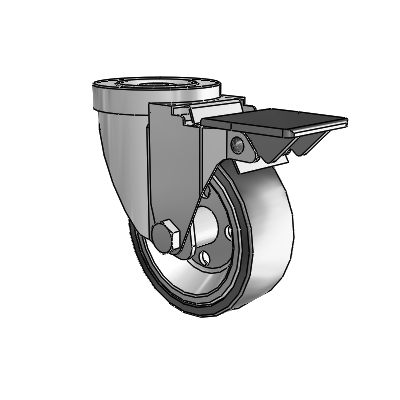 30 Series Hollow Kingpin Zinc Swivel Caster with 3.5 x 1.25 Welded Disc Polyurethane Wheel and PosiLoc Brake
