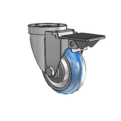 30 Series Hollow Kingpin Zinc Swivel Caster with 3.5 x 1.25 PolyLoc (Blue) Wheel and PosiLoc Brake