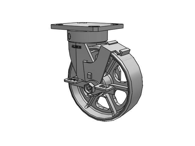 110 Series Kingpinless Top Plate Swivel Caster with 6 x 2 Grey Enamel CA - Cast Iron Wheel and Face Brake