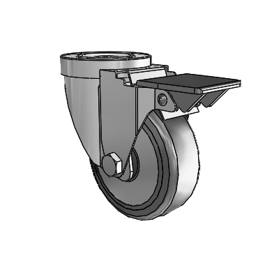 30 Series Hollow Kingpin Zinc Swivel Caster with 3.5 x 1.25 Hard Rubber (+ Side Plates) Wheel and PosiLoc Brake