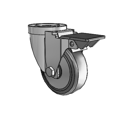 30 Series Hollow Kingpin Zinc Swivel Caster with 3.5 x 1.25 Hard Rubber (+ Side Plates) Wheel and PosiLoc Brake