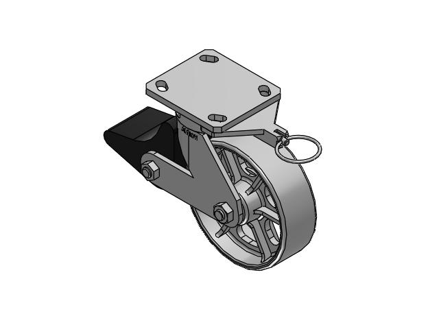 110 Series Kingpinless Top Plate Swivel Caster with 6 x 2 Grey Enamel CA - Cast Iron Wheel and Poly Lock Integrated Brake