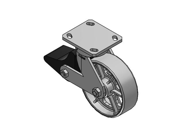 110 Series Kingpinless Top Plate Swivel Caster with 6 x 2 Grey Enamel CA - Cast Iron Wheel and Poly Lock Integrated Brake
