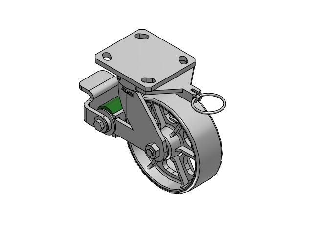 110 Series Kingpinless Top Plate Swivel Caster with 6 x 2 Grey Enamel CA - Cast Iron Wheel and Poly Cam Brake