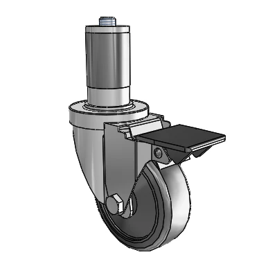 30 Series Expanding Adapter Zinc Swivel Caster with 3.5 x 1.25 Cushion Rubber Wheel PosiLoc