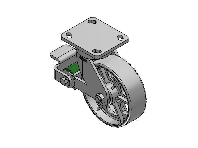 110 Series Kingpinless Top Plate Swivel Caster with 6 x 2 Grey Enamel CA - Cast Iron Wheel and Poly Cam Brake