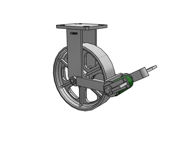 110 Series Kingpinless Top Plate Rigid Caster with 8 x 2 Grey Enamel CA - Cast Iron Wheel and Poly Cam Brake