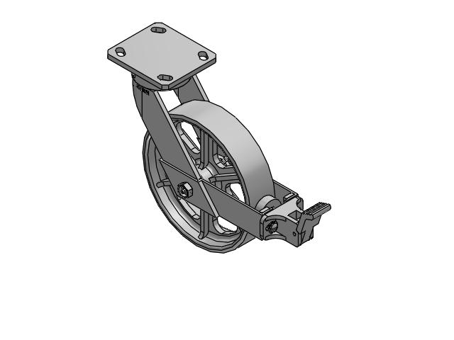 110 Series Kingpinless Top Plate Swivel Caster with 8 x 2 Grey Enamel CA - Cast Iron Wheel and Face Brake