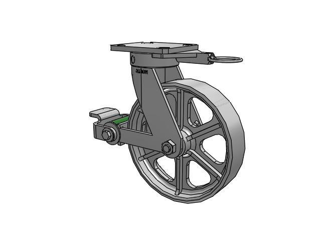 110 Series Kingpinless Top Plate Swivel Caster with 8 x 2 Grey Enamel CA - Cast Iron Wheel and Poly Cam Brake