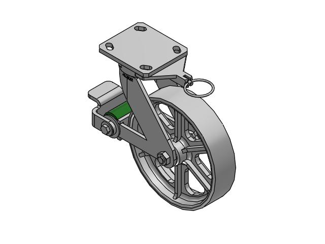 110 Series Kingpinless Top Plate Swivel Caster with 8 x 2 Grey Enamel CA - Cast Iron Wheel and Poly Cam Brake