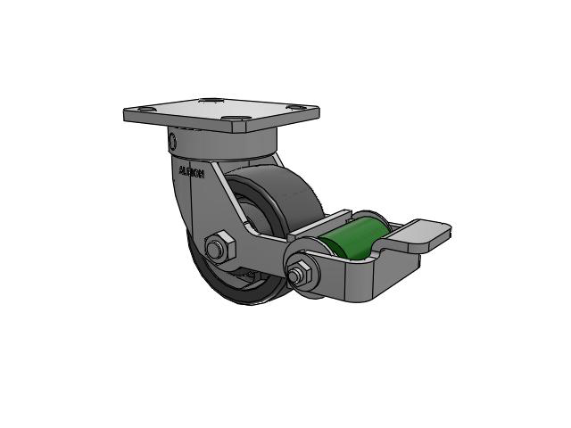 110 Series Kingpinless Top Plate Swivel Caster with 4 x 2 Dark Grey Nylon DT - Heavy Duty Glass-Filled Nylon Wheel and Poly Cam Brake