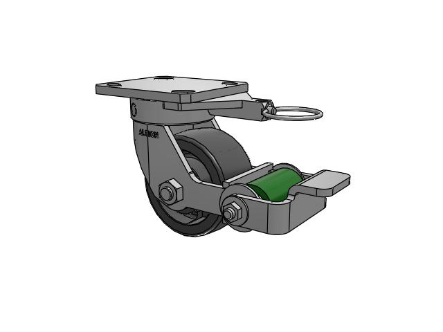 110 Series Kingpinless Top Plate Swivel Caster with 4 x 2 Dark Grey Nylon DT - Heavy Duty Glass-Filled Nylon Wheel and Poly Cam Brake
