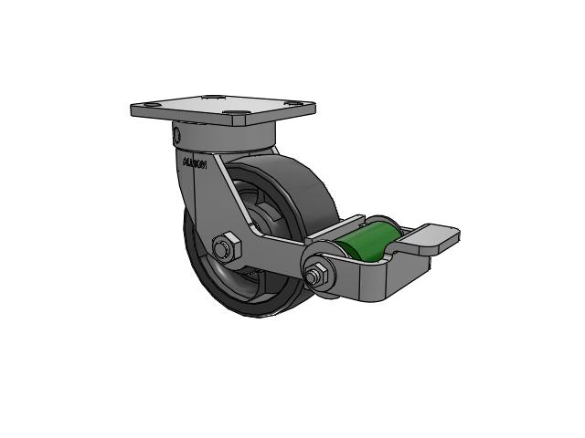 110 Series Kingpinless Top Plate Swivel Caster with 5 x 2 Dark Grey Nylon DT - Heavy Duty Glass-Filled Nylon Wheel and Poly Cam Brake
