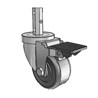 30 Series Octagon Stem Zinc Swivel Caster with 3 x 1.5 Phenolic Wheel and PosiLoc Brake