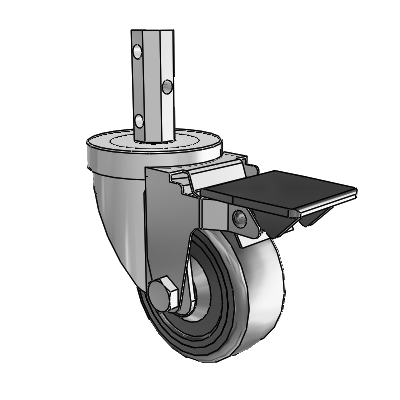 30 Series Octagon Stem Zinc Swivel Caster with 3 x 1.25 Hard Rubber Wheel and PosiLoc Brake