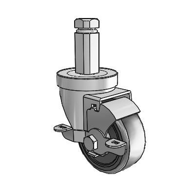 30 Series Square Stem Zinc Swivel Caster with 3 x 1.25 Cushion Rubber Wheel and VertiLoc Brake