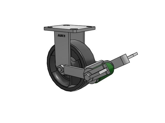 110 Series Kingpinless Top Plate Rigid Caster with 6 x 2 Dark Grey Nylon DT - Heavy Duty Glass-Filled Nylon Wheel and Poly Cam Brake
