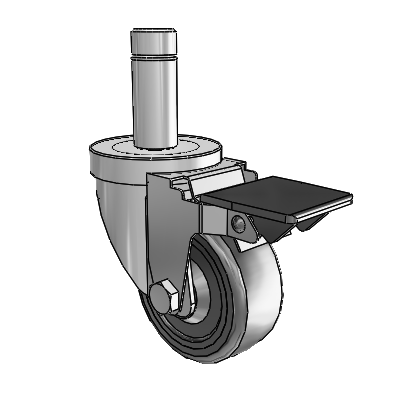 30 Series Grip Ring Zinc Swivel Caster with 3 x 1.25 Hard Rubber Wheel and PosiLoc Brake