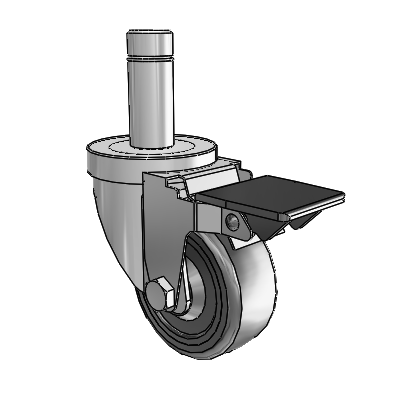 30 Series Grip Ring Zinc Swivel Caster with 3 x 1.25 Hard Rubber Wheel and PosiLoc Brake