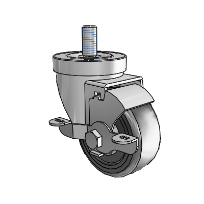 30 Series Threaded Stem Zinc Swivel Caster with 3 x 1.25 Hard Rubber Wheel and VertiLoc Brake