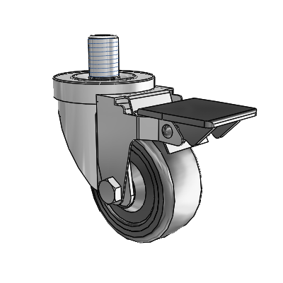 30 Series Threaded Stem Zinc Swivel Caster with 3 x 1.25 Hard Rubber Wheel and PosiLoc Brake