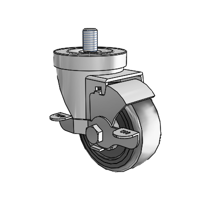 30 Series Threaded Stem Zinc Swivel Caster with 3 x 1.25 Hard Rubber Wheel and VertiLoc Brake