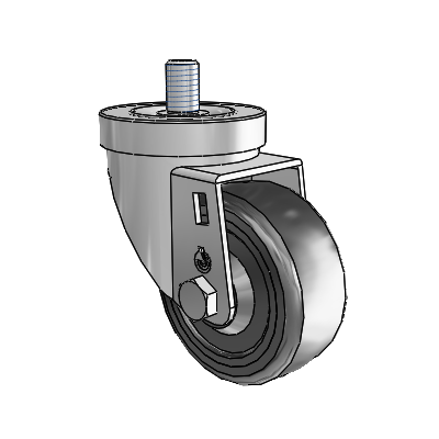 30 Series Threaded Stem Zinc Swivel Caster with 3 x 1.25 Hard Rubber Wheel