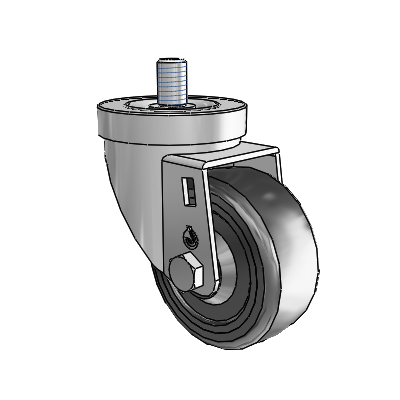 30 Series Threaded Stem Zinc Swivel Caster with 3 x 1.25 Hard Rubber Wheel