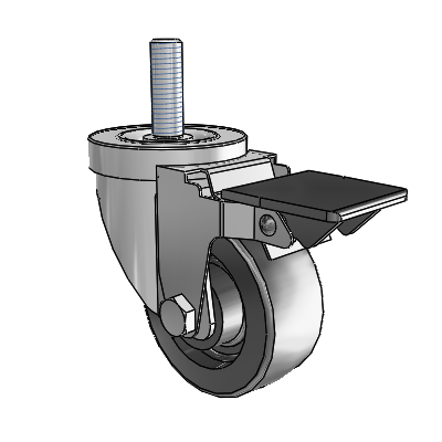 30 Series Threaded Stem Zinc Swivel Caster with 3 x 1.25 Polyolefin Wheel and PosiLoc Brake