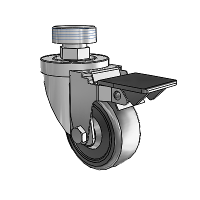 30 Series Pipe Thread Stem Zinc Swivel Caster with 3 x 1.25 Cushion Rubber Wheel and PosiLoc Brake