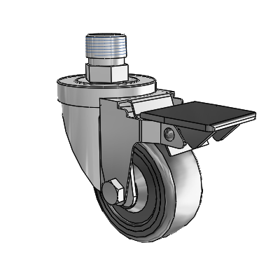 30 Series Pipe Thread Stem Zinc Swivel Caster with 3 x 1.25 Hard Rubber Wheel and PosiLoc Brake