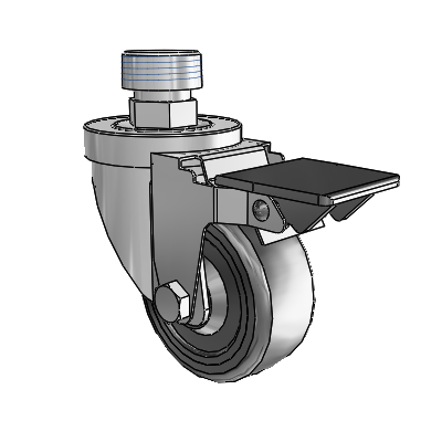 30 Series Pipe Thread Stem Zinc Swivel Caster with 3 x 1.25 Hard Rubber Wheel and PosiLoc Brake