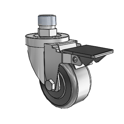30 Series Pipe Thread Stem Zinc Swivel Caster with 3 x 1.5 Phenolic Wheel and PosiLoc Brake