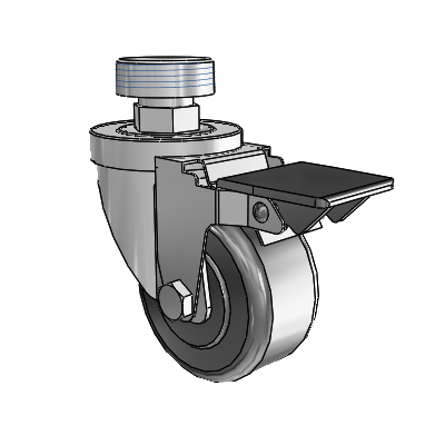 30 Series Pipe Thread Stem Zinc Swivel Caster with 3 x 1.5 Phenolic Wheel and PosiLoc Brake