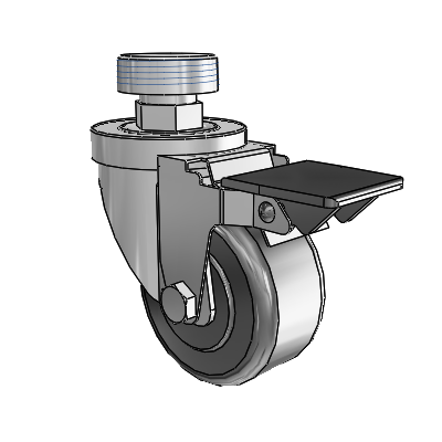 30 Series Pipe Thread Stem Zinc Swivel Caster with 3 x 1.5 Phenolic Wheel and PosiLoc Brake