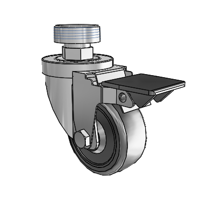 30 Series Pipe Thread Stem Zinc Swivel Caster with 3 x 1.25 Cushion Rubber Wheel and PosiLoc Brake
