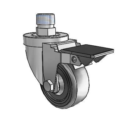 30 Series Pipe Thread Stem Zinc Swivel Caster with 3 x 1.25 Hard Rubber Wheel and PosiLoc Brake