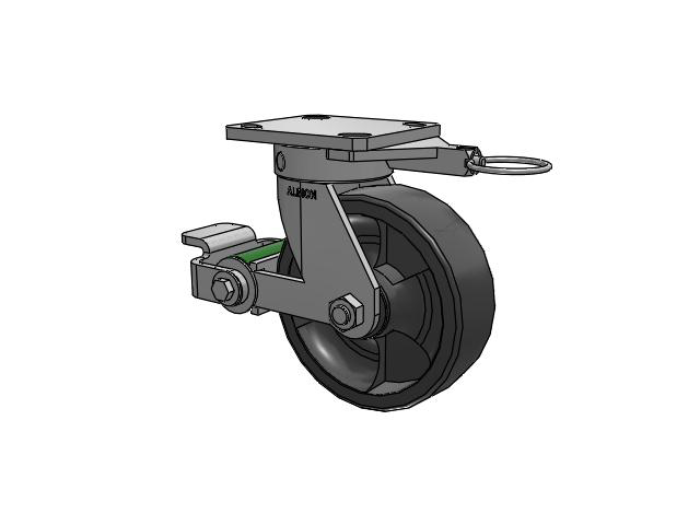 Roulette pivotante à plaque supérieure sans pivot de la série 110, avec 6 roues en nylon DT gris foncé de 2, équipée d'une roue en nylon renforcé de fibre de verre pour usage intensif et d'un frein à came en polyuréthane