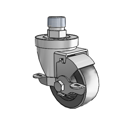 30 Series Pipe Thread Stem Zinc Swivel Caster with 3 x 1.25 Polyolefin Wheel and VertiLoc Brake