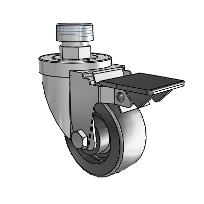 30 Series Pipe Thread Stem Zinc Swivel Caster with 3 x 1.25 Polyolefin Wheel and PosiLoc Brake