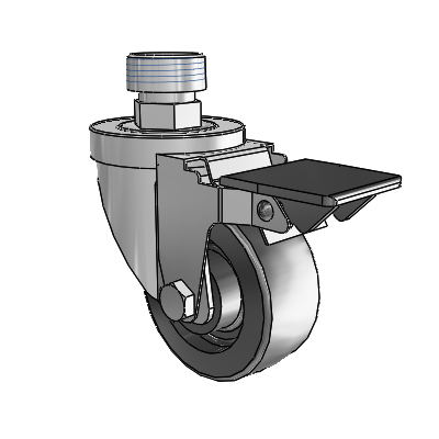 30 Series Pipe Thread Stem Zinc Swivel Caster with 3 x 1.25 Polyolefin Wheel and PosiLoc Brake