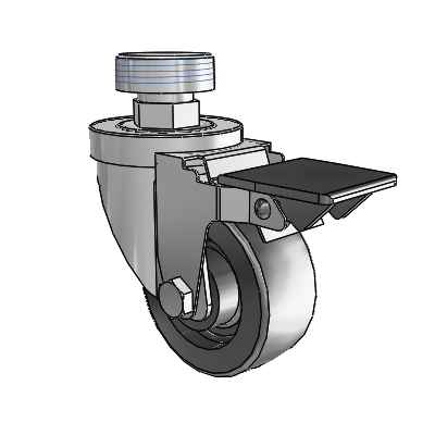 30 Series Pipe Thread Stem Zinc Swivel Caster with 3 x 1.25 Polyolefin Wheel and PosiLoc Brake