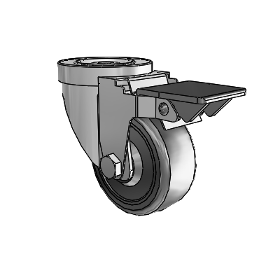 30 Series Hollow Kingpin Zinc Swivel Caster with 3 x 1.25 Cushion Rubber Wheel and PosiLoc Brake