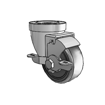 30 Series Hollow Kingpin Zinc Swivel Caster with 3 x 1.25 Cushion Rubber Wheel and VertiLoc Brake