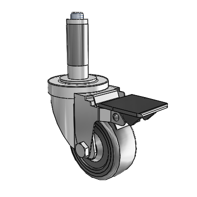 30 Series Expanding Adapter Zinc Swivel Caster with 3 x 1.25 Hard Rubber Wheel and PosiLoc Brake