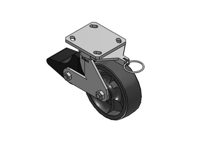 110 Series Kingpinless Top Plate Swivel Caster with 6 x 2 Dark Grey Nylon DT - Heavy Duty Glass-Filled Nylon Wheel and Poly Lock Integrated Brake