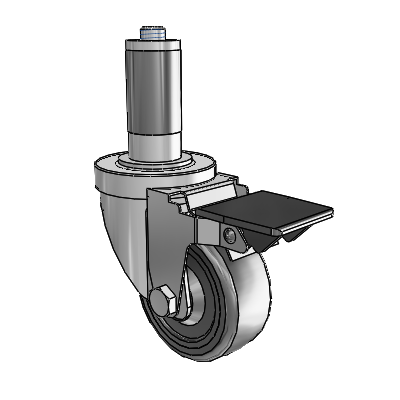 30 Series Expanding Adapter Zinc Swivel Caster with 3 x 1.25 Hard Rubber Wheel and PosiLoc Brake