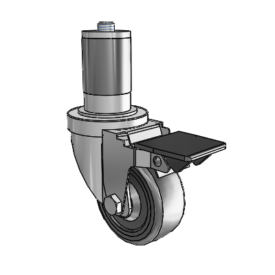 30 Series Expanding Adapter Zinc Swivel Caster with 3 x 1.25 Hard Rubber Wheel and PosiLoc Brake
